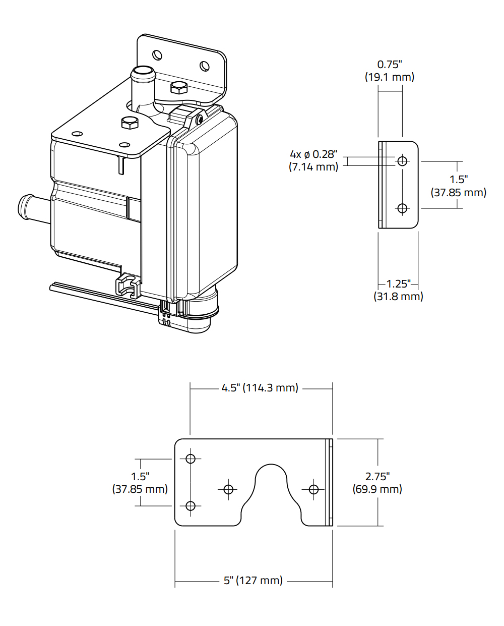 INSTALARE TIPICĂ A SUPORTULUI DE MONTAJ ȘI DIMENSIUNI